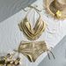 Women's Gold Foil Bikini Set – Sexy Halter Neck Swimwear With Padded Cups, Stretchy & Stylish_ecoleips.com
