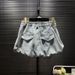 Vintage Wash Denim A-Line Puff Skirt Multi-Pocket Distressed Light Blue Mini Skirt for Street Style Women's Bottoms_ecoleips.com
