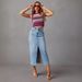 Women's Clothing New Slit Denim Skirt Women's High Waist Washed A Line Skirt_ecoleips.com