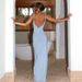 Talenza Sexy Backless Halter Dress Women's Fashion Solid High Waist Slim V Neck Vacation Dress Fashion Twist Casual Long Dresses_ecoleips.com