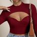 Voya Women's 2026 Spring/summer Sexy Slim Fit Hollow Chest Cup Short Style High Neck Long Sleeved Women's T-shirt Top For Women_ecoleips.com