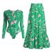 Women's Clothing Swimsuit New Long Sleeved Zipper Green Printed Surf Suit_ecoleips.com
