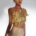 Women's Sexy Hot Backless Floral Tie Front Top With Slit Solid Color Skirt Set High End_ecoleips.com