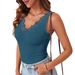 2026 Women Summer V-neck Vest Sleeveless Lace Trim Ribbed Knit Top_ecoleips.com