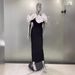 Elegant Black Bandage Evening Gown off the Shoulder Independent Design Three Dimensional Floral Embellishment Sexy Women's Dress_ecoleips.com