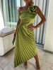 Women's Clothing women's new solid color dress fashion sexy oblique shoulder pleated hollow dress 8043_ecoleips.com