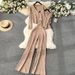 Women's Clothing High End Suit Spring Women's Metal Buckle Vest Versatile Knitted Cardigan Wide Leg Pants Fashion Three Piece Set_ecoleips.com