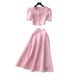 Women's Clothing Elegant Two Piece Set Autumn Rhinestone Embellished Inspired Top High Waisted Slimming Skirt_ecoleips.com