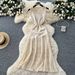 High End Women's Patchwork Irregular Mesh Dress French Style Slimming Elegant Sleeveless Long Dress For Summer_ecoleips.com