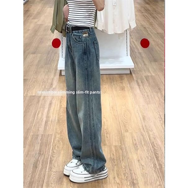 Women's High-Waisted Straight Leg Jeans Light Colored Loose Fit Floor Length Wide Leg Pants for Petite Spring Style_ecoleips.com