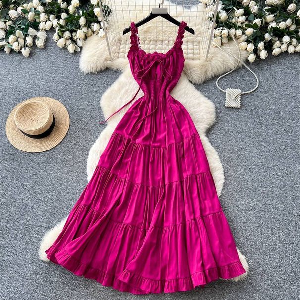 Women's French Romantic Style Halter Neck Ruffled Dress Slimming A-Line Summer Style Tie Waist Gown With Flowing Drape_ecoleips.com