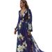 Winter Women's V Neck Long Sleeve Stretch Print Swing Dress European American Style Foreign Trade Large Size_ecoleips.com