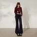 YC&American Retro Hot Girl Low-Waist Double-Buckle Slim Flared Versatile Autumn-Winter Stretch Denim Pants For Women New_ecoleips.com