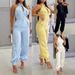 Women's Clothing Summer Sexy Halter Neck Tops Casual Overalls Two Piece Suits_ecoleips.com