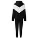 Women's Casual Hooded Color Block Two Piece Set Trendy Drawstring Long Sleeved Spring Autumn_ecoleips.com