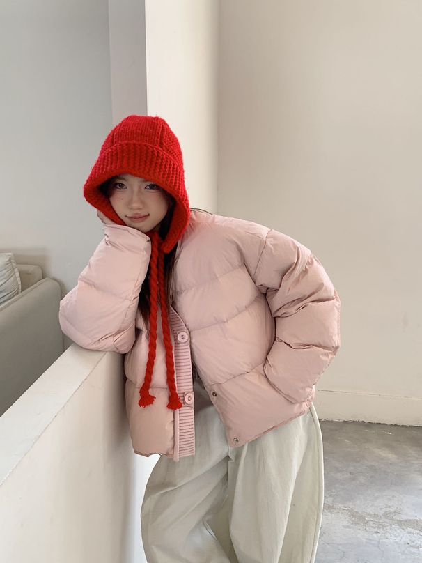 girl Girl 2025 New Women's Down Jacket Short Knitted Round Neck Casual Loose Thick Korean Style Fashionable Petite Coat_ecoleips.com