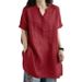 Cotton Spring And Summer Large Size Loose Fat MM Button Fashion V-Neck Short Sleeve Solid Color T-Shirt_ecoleips.com
