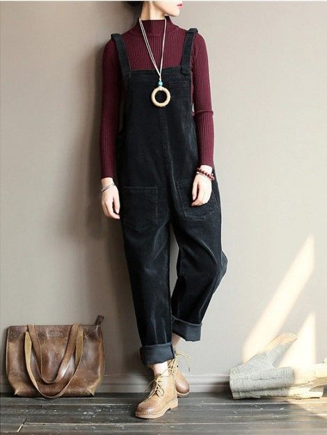Women's Clothing Autumn And Winter Corduroy Hot Solid Color Casual Long Overalls_ecoleips.com
