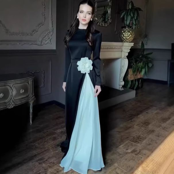 Women's Clothing Spring Slim Fit Women's Modest Abaya Dress Long Dress Large Floral Color Block Black White Style Muslim Fashion_ecoleips.com