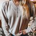Women's Clothing V Neck Long Sleeved Embroidery Splicing Thread Sweatshirt_ecoleips.com