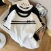 Women's Clothing Short Sleeved Round Neck Contrast Color T Shirt Top Sweater_ecoleips.com