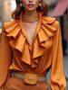 Women's Clothing Elegant Commuter Women's Suit V Neck Long Sleeve Slim Fit Fashion Trouser Set European American Style_ecoleips.com