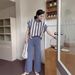 Inspired Women's Two Piece Knitted Fashion Set Elegant Sophisticated High Neck Striped Top Casual Wide Leg Pants_ecoleips.com