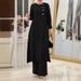 Muslim Women's Clothing Two Piece Set Fashion Elegant Solid Color Side Split Long Shirt Wide Leg Pants Abaya_ecoleips.com