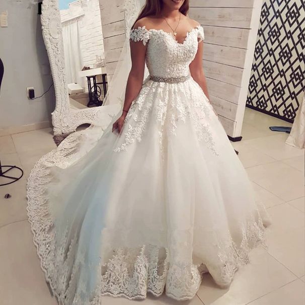 New Luxury Long Sleeve Noble White Elegant Mid Waist A Line V Neck Chinese Short Wedding Dress_ecoleips.com