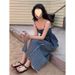 Denim Dress For Women Summer New Thin Petite Fashion Hot Girl Slimming Strap Half Skirt Two-Piece Set_ecoleips.com