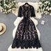 Women's Clothing Water Soluble Lace Hollow Quality Medium Length Holiday Dress_ecoleips.com