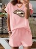 Women’s 2 Piece Outfit Set – Oversized Graphic T-Shirt And Biker Shorts Matching Set, Casual Summer Lounge Tracksuit For Daily Wear-366_ecoleips.com