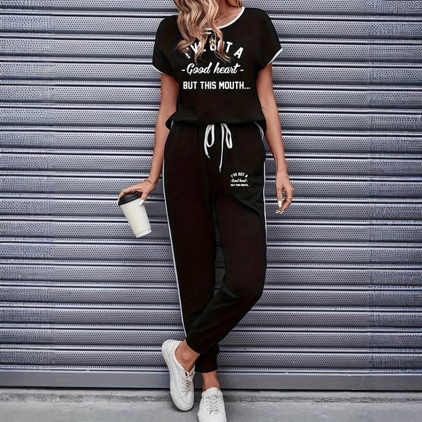Women's Color Block Trim Casual Suit American Style Loose Fit Short Sleeve Spring Summer Autumn New_ecoleips.com