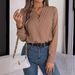 Elegant V-Neck Layered Long Sleeve Blouse For Women – Fall/Winter Essential, Solid Color, Comfortable Polyester_ecoleips.com