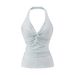 Hot Buff Layered Design Sexy V-Neck Halter Neck Strap Twist Sleeveless Tank Slim Fit Slimming Top For Women_ecoleips.com