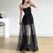 2025 Summer New Women's Clothing Tube Top Sequin Tube Top Mesh Splicing High Waist Long Skirt Dress_ecoleips.com