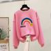 Women's Loose Fit Fleece Lined Thickened Sweatshirt European American Style Autumn Winter New Rainbow Letter Pure Cotton Top_ecoleips.com