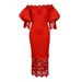 Women's New Off-Shoulder Lace Patchwork Evening Lantern Sleeve OL Bridesmaid Dress_ecoleips.com