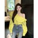 Ruffled Off-shoulder Blouse For Women, 2024 Spring Autumn New Style, Long-sleeved French Design, Elegant And_ecoleips.com