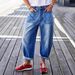 Women's Stretch Denim Jeans Mid-Rise Ankle-Length Cropped Style with Rolled-Up Cuffs Stitched Pockets European American Design_ecoleips.com