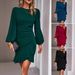 Women Solid Color Puff Sleeve Bodycon Mini Dress Elegant Slim Fit Hip Wrap Casual Party Date Daily Wear Dress_ecoleips.com