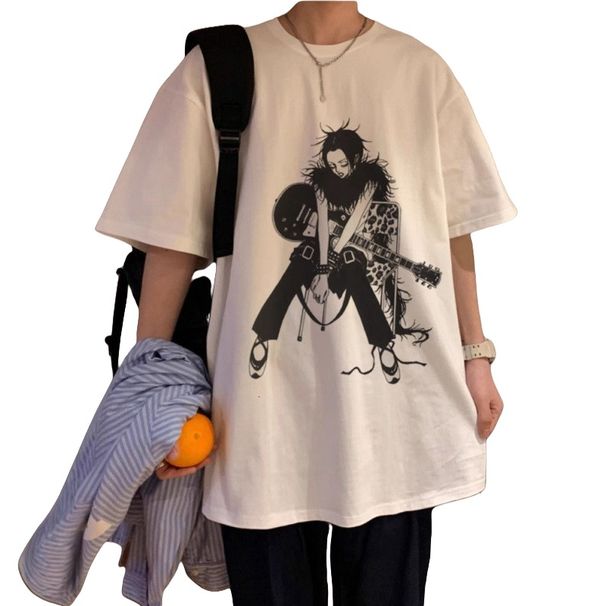 Osaki Nana's Printed Round-Neck Pullover And Casual Loose Short-Sleeved T-Shirt_ecoleips.com