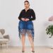 Plus Size Denim Mini Skirt With Fringe, High Stretch Washed Cotton Short Skirt For Women_ecoleips.com