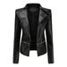 Women's leather jacket Long sleeve PU short jacket with hem removable jacket biker jacket_ecoleips.com
