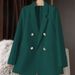 Green Women's Casual Suit Jacket Petite Korean Style Loose Sophisticated Blazer Long Sleeve Polyester For Spring Autumn_ecoleips.com