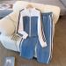 Women's Clothing 2026 Contrast Color Zipper Two Piece Top Wide Leg Pants Suit Large Size Fat Mm Sports Leisure Slim Two Piece Suit_ecoleips.com