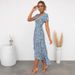 Summer New Style Women V Neck Short Sleeve Printed Tie Waist Open Front Cardigan Dress Fashion Womenswear Outfit_ecoleips.com