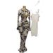 Elegant Flocked Floral Sheer Mesh Long Sleeve Dress With Slip Lining - Stretchy Ruffle Hem A-Line Party Gown_ecoleips.com
