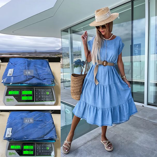 European And American Cross-border Women's Clothing 2026 Spring-summer New Fashion Waist-cinching Simple Round-neck_ecoleips.com