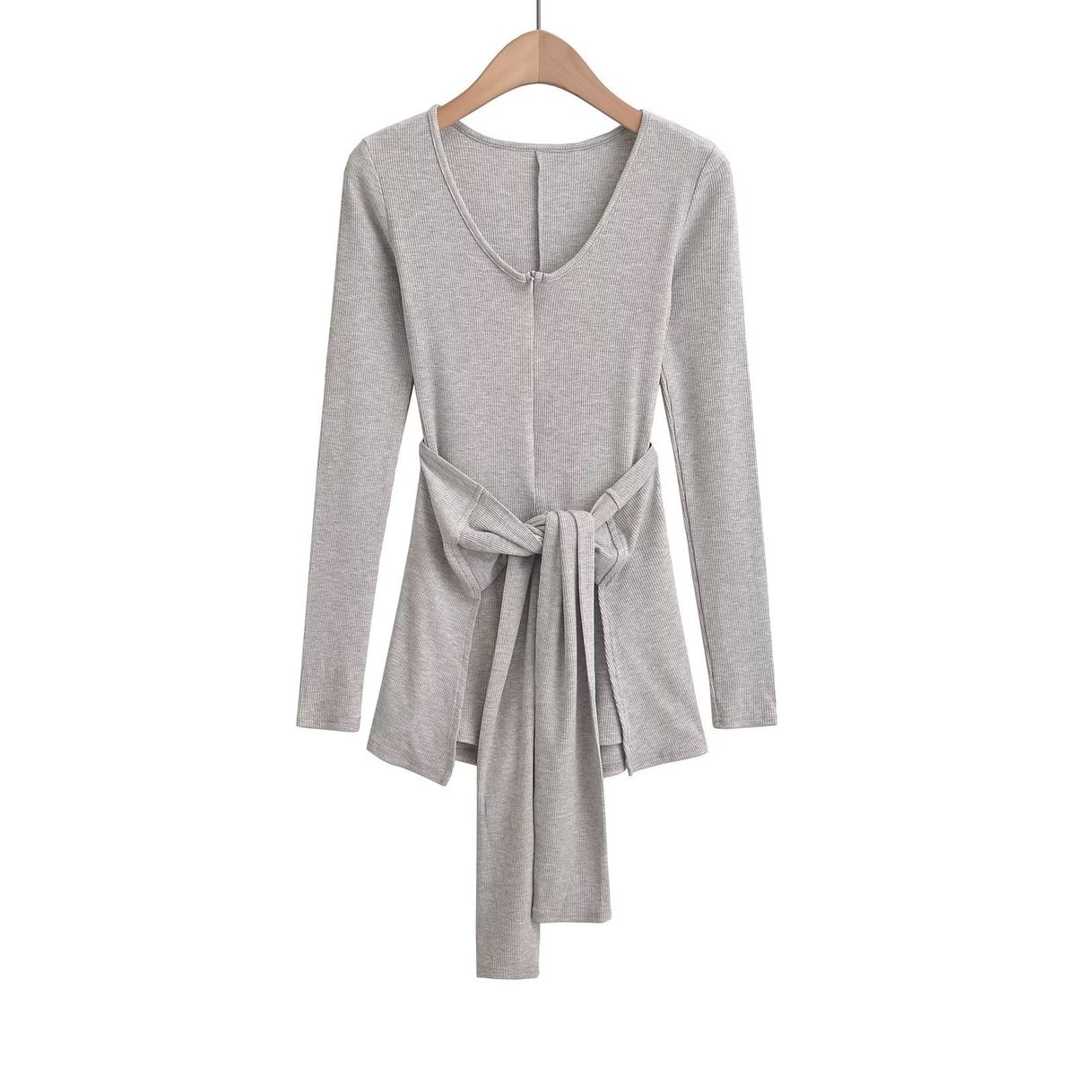 Women's Clothing Hot Girl Autumn Solid Color Two Piece Set Waist Tie V Neck Long Sleeve Slim Fit Bodysuit For Women S21285_ecoleips.com